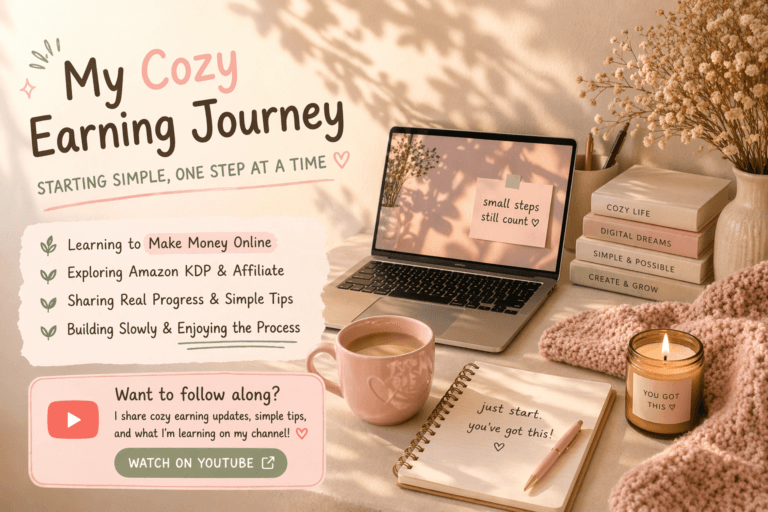 cozy workspace to make money online with laptop and notebook aesthetic