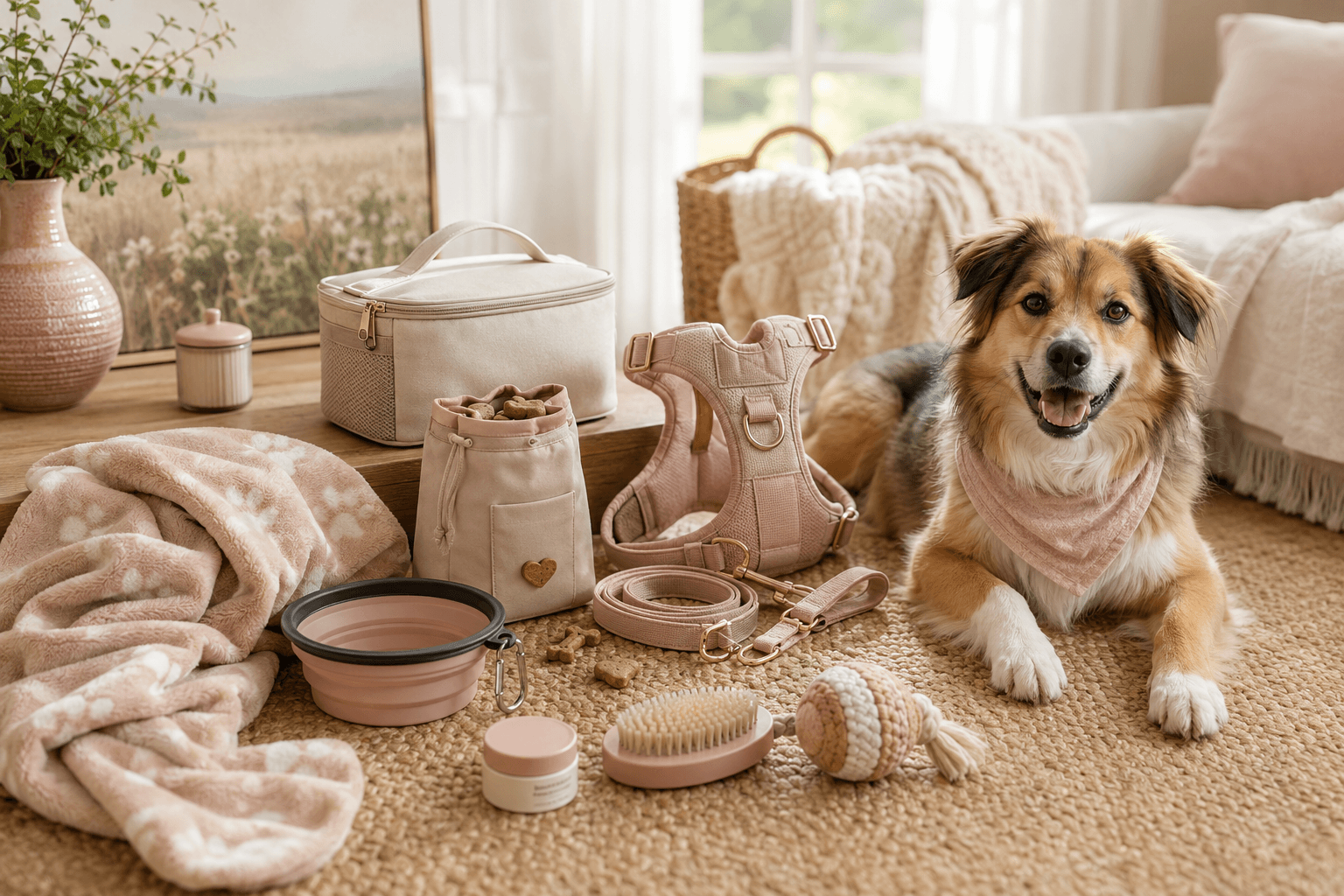 Cozy living room with pet accessories
